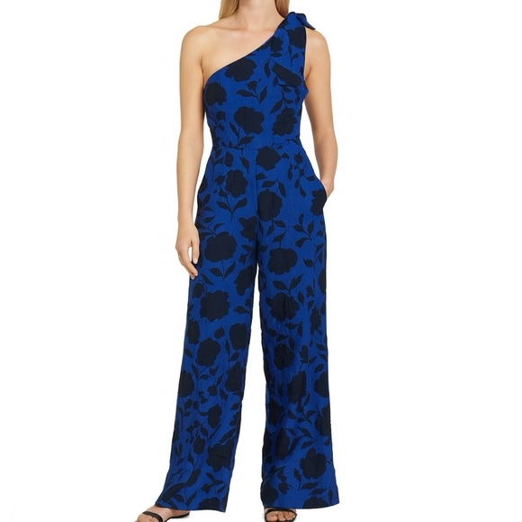 Kate Spade Blue and Black Floral One-Shoulder Jumpsuit - Picture 1 of 6